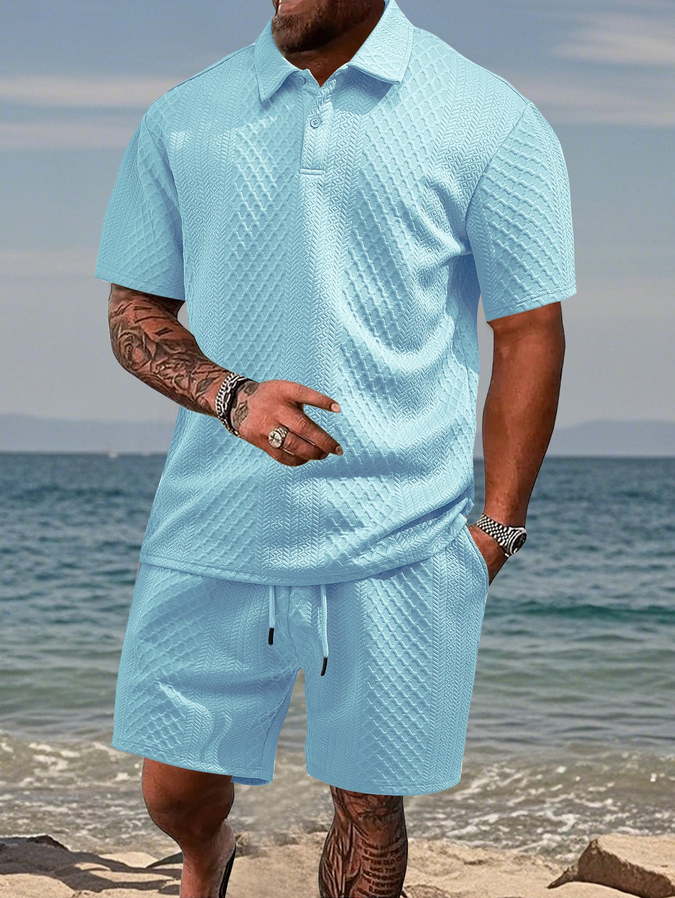 Men's Summer Running Polo Shirt and Shorts Set