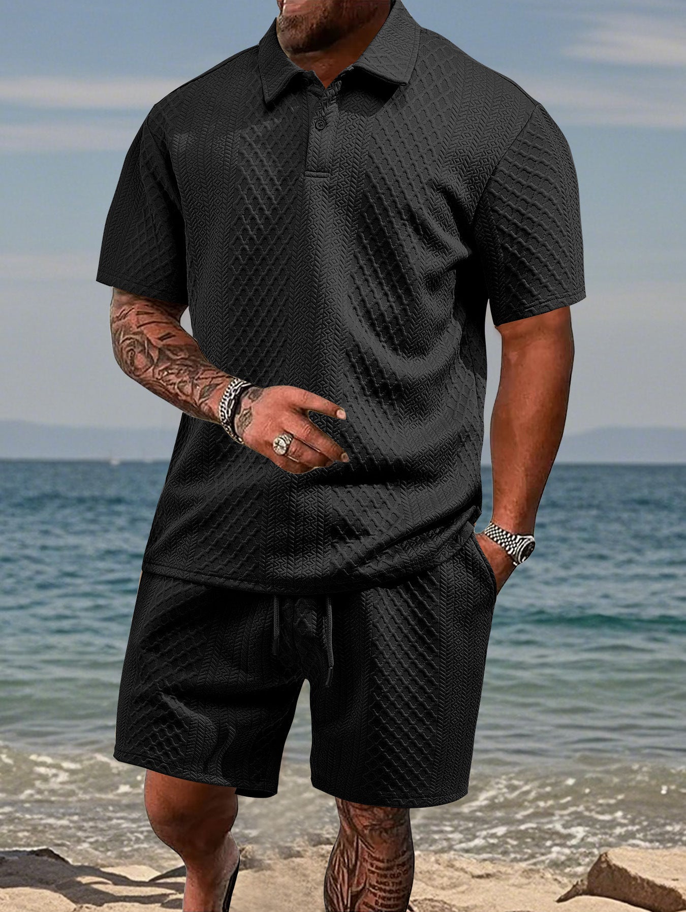 Men's Summer Running Polo Shirt and Shorts Set
