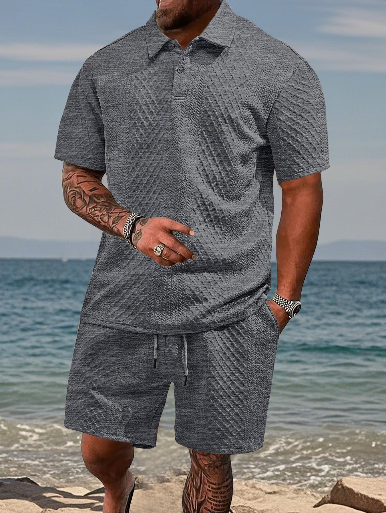 Men's Summer Running Polo Shirt and Shorts Set
