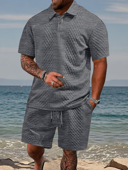 Men's Summer Running Polo Shirt and Shorts Set