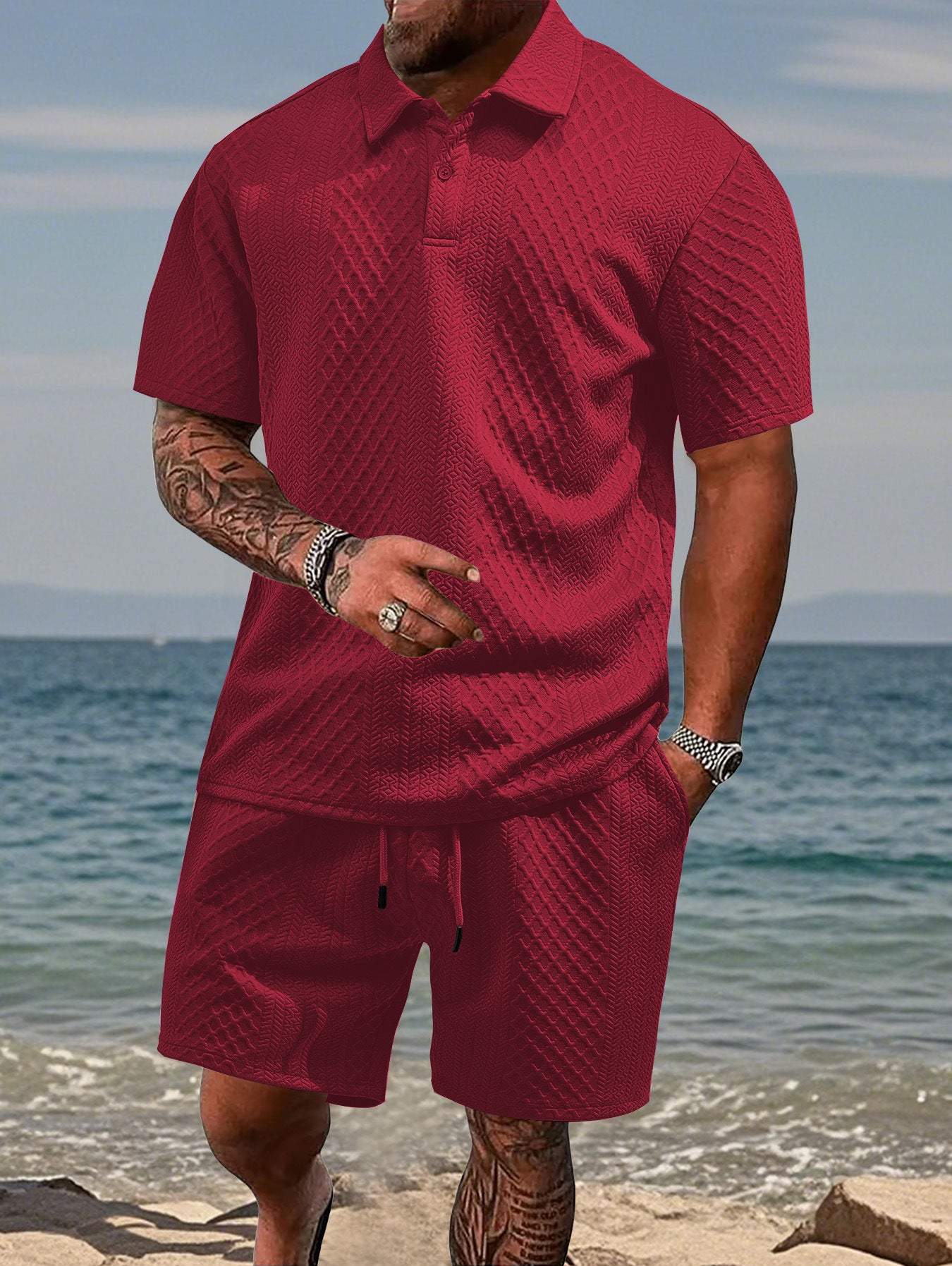 Men's Summer Running Polo Shirt and Shorts Set
