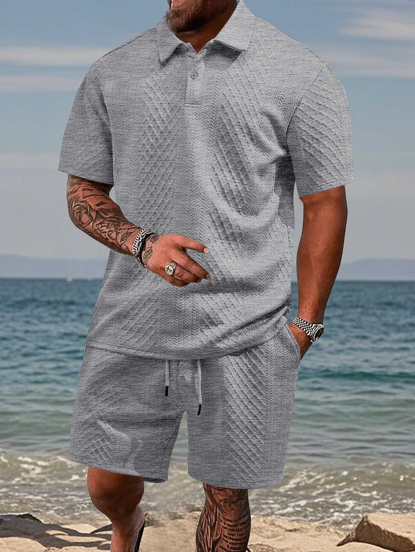 Men's Summer Running Polo Shirt and Shorts Set