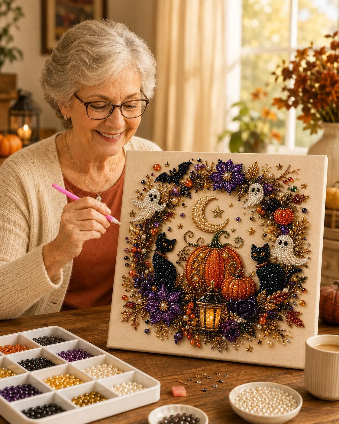 👻Halloween Pearl Art DIY Kit✨Turn Tiny Pearls into Spooky-Cute Magic
