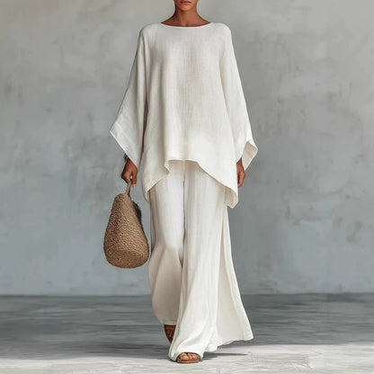 Women's Loose Two-Piece Set, Minimalist Long Hoodie Top + Wide Leg Pants