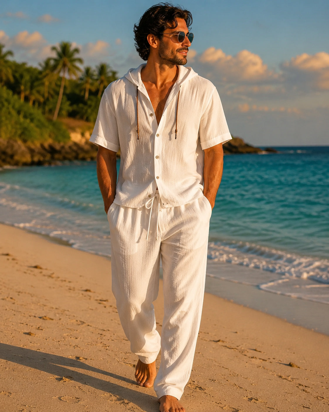 Men’s lightweight two-piece set with a hood for summer wear